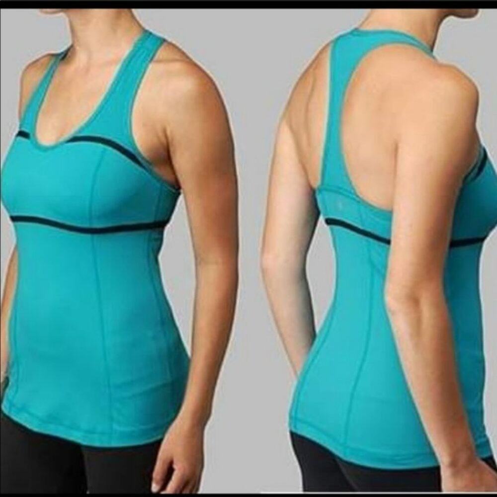 Lululemon Commit Racerback Tank Top in Teal Oasis/Black Size 6
